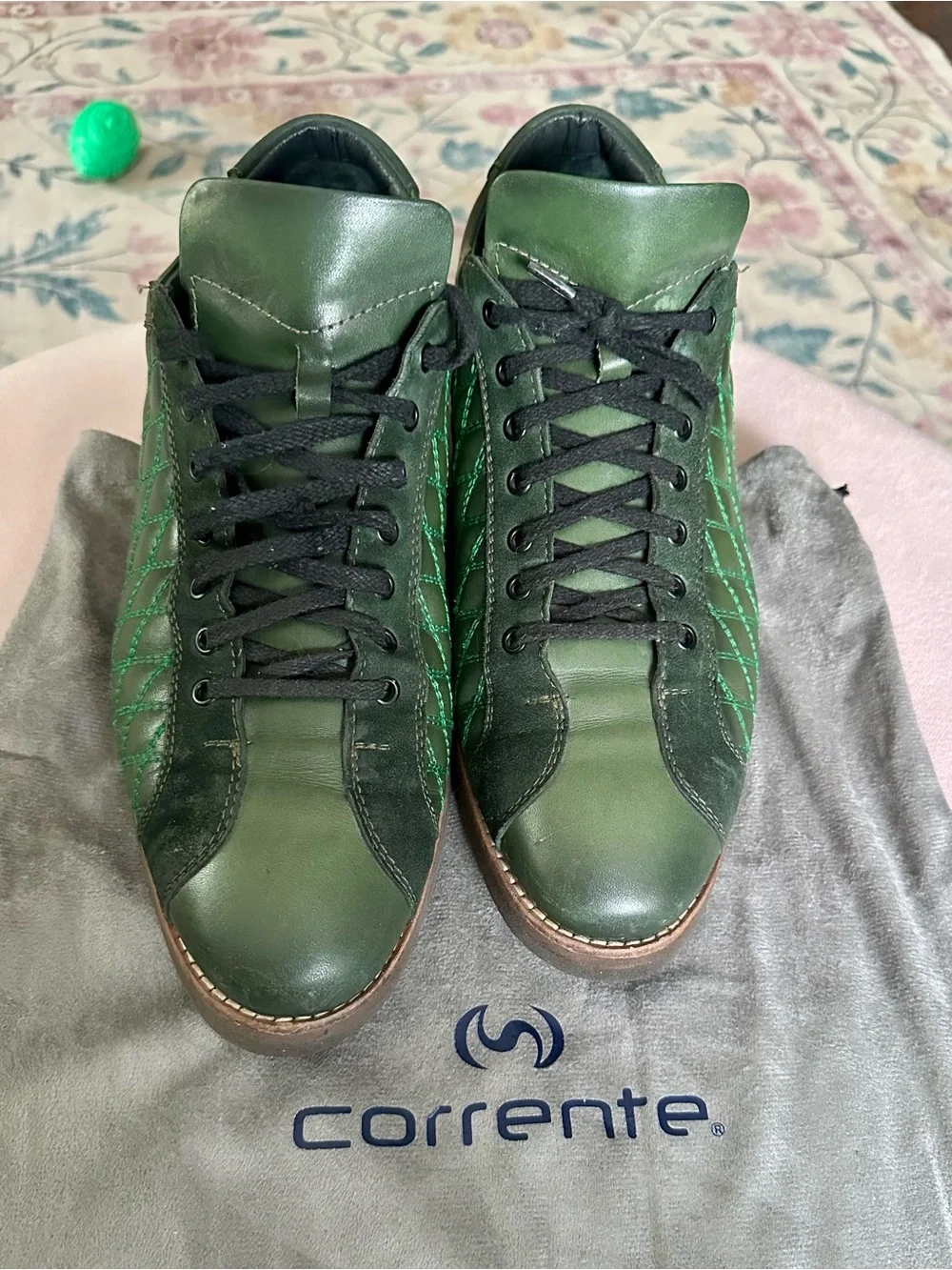 Corrente Green Leather Quilted Sneakers Men’s Designer Shoes C21201-4005